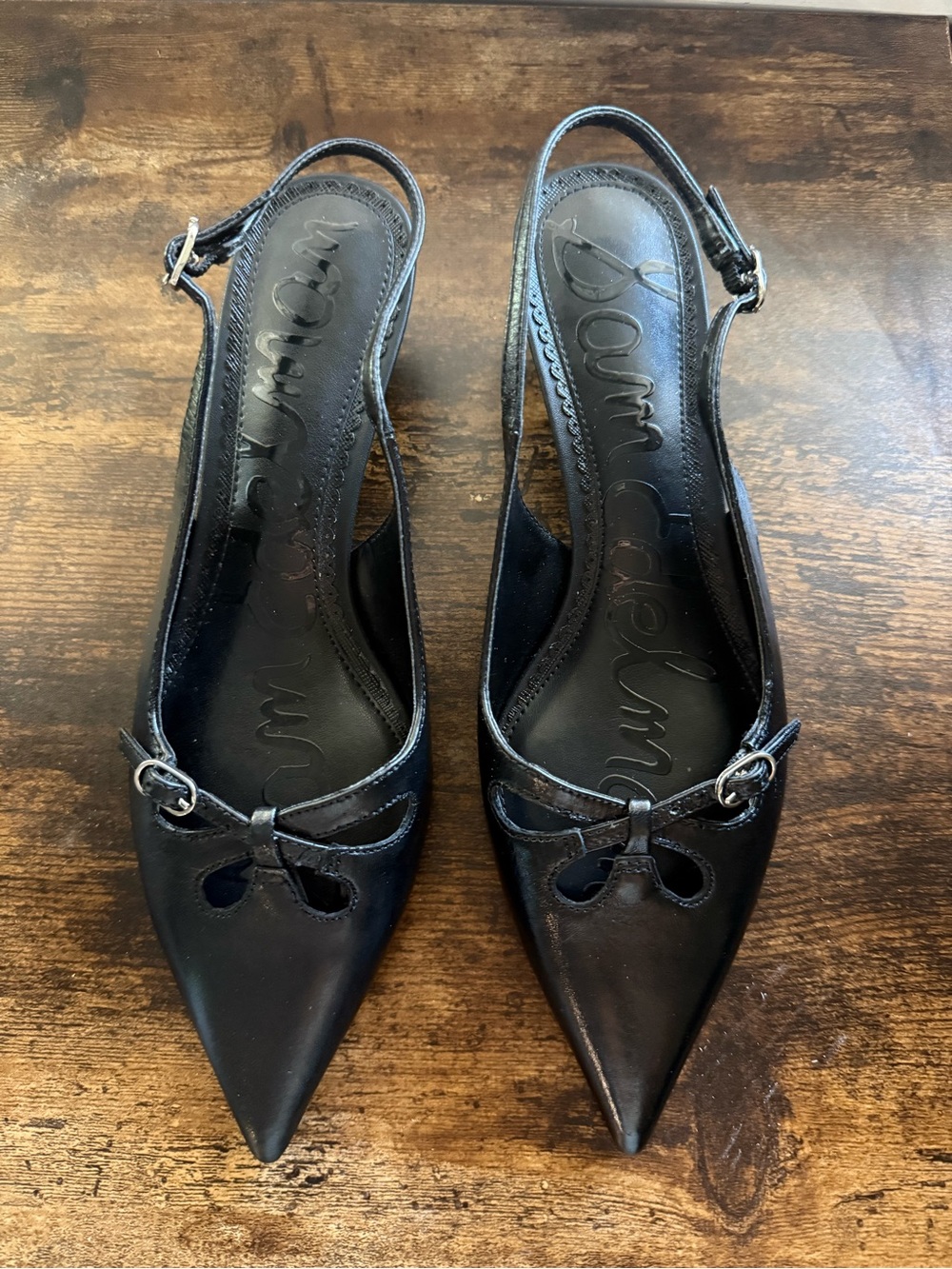 Sam Edelman Black Pointed Slingback Mules with Bow Accent